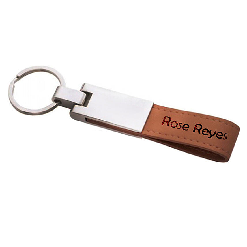 Engraved Leather Keychain With Text