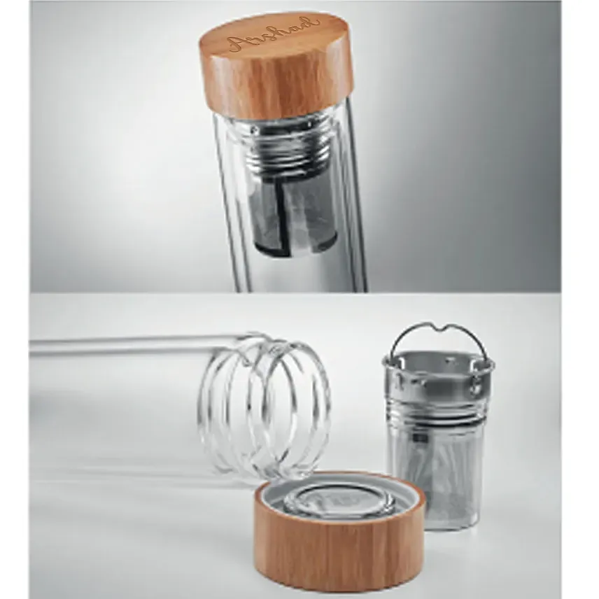 Engraved Text Glass Flask with Bamboo Cap