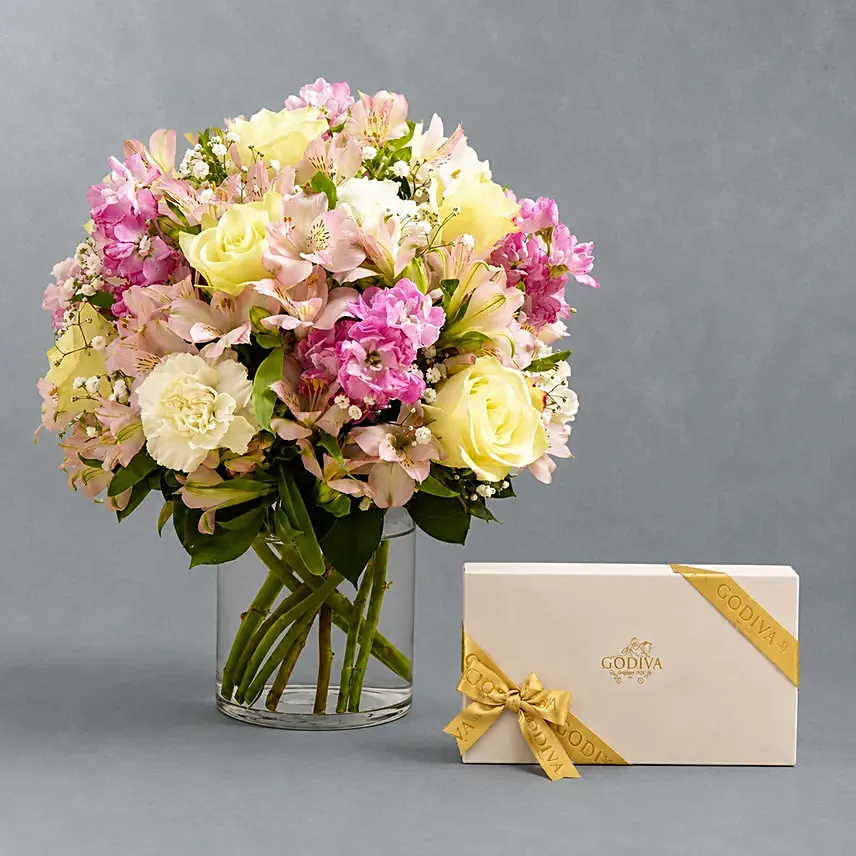 Exotic Blossoms & Godiva Chocolate Box