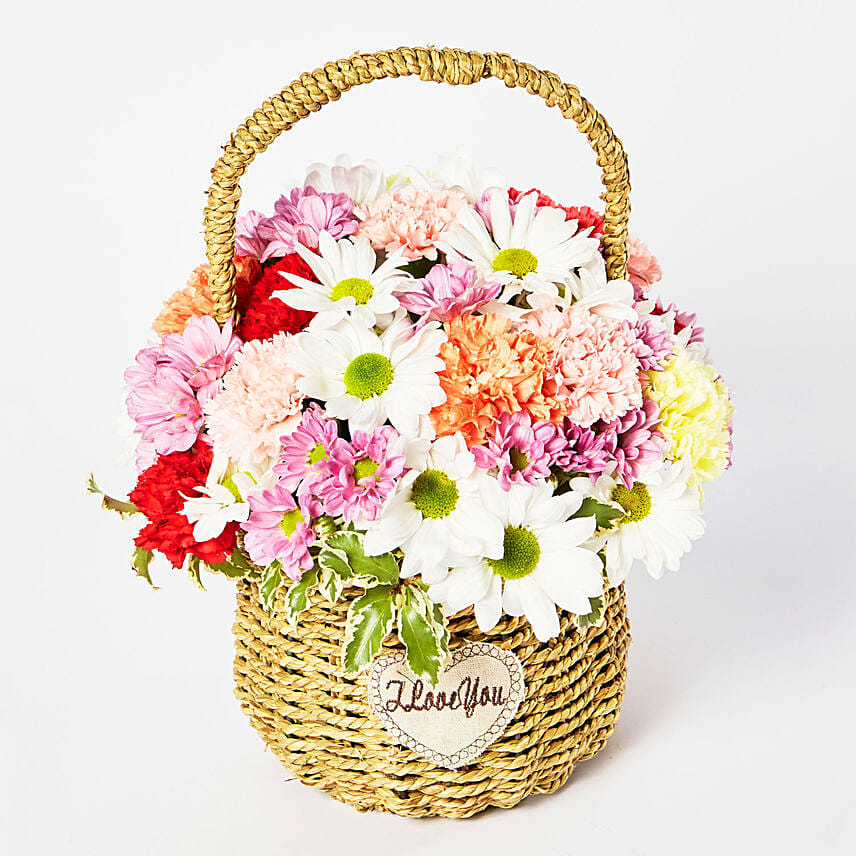Exotic Mixed Flowers Cane Basket Arrangement