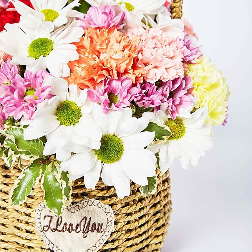 Exotic Mixed Flowers Cane Basket Arrangement