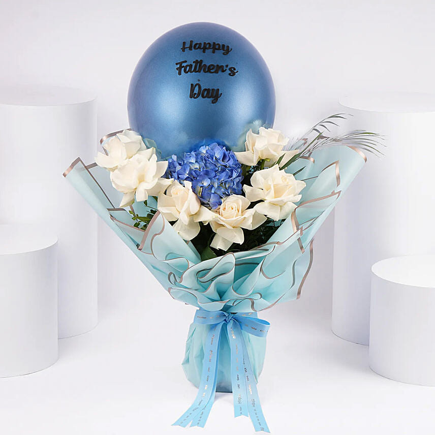 Fathers Day White And Blue Floral Bouquet