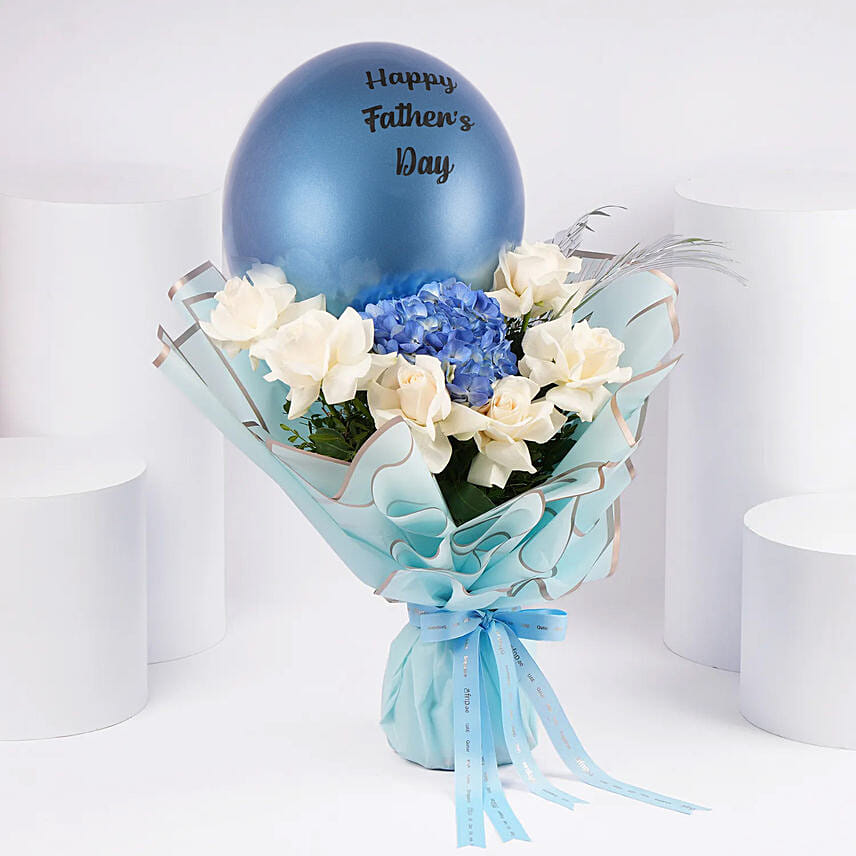 Fathers Day White And Blue Floral Bouquet