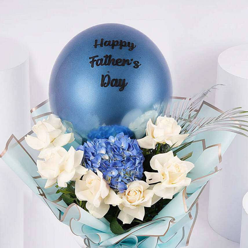 Fathers Day White And Blue Floral Bouquet