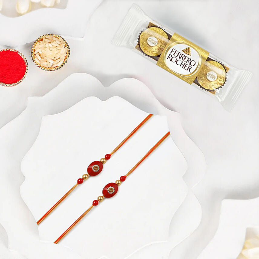 Festive Beads Rakhi Set Of 2 With Ferrero Rocher 3 Pcs