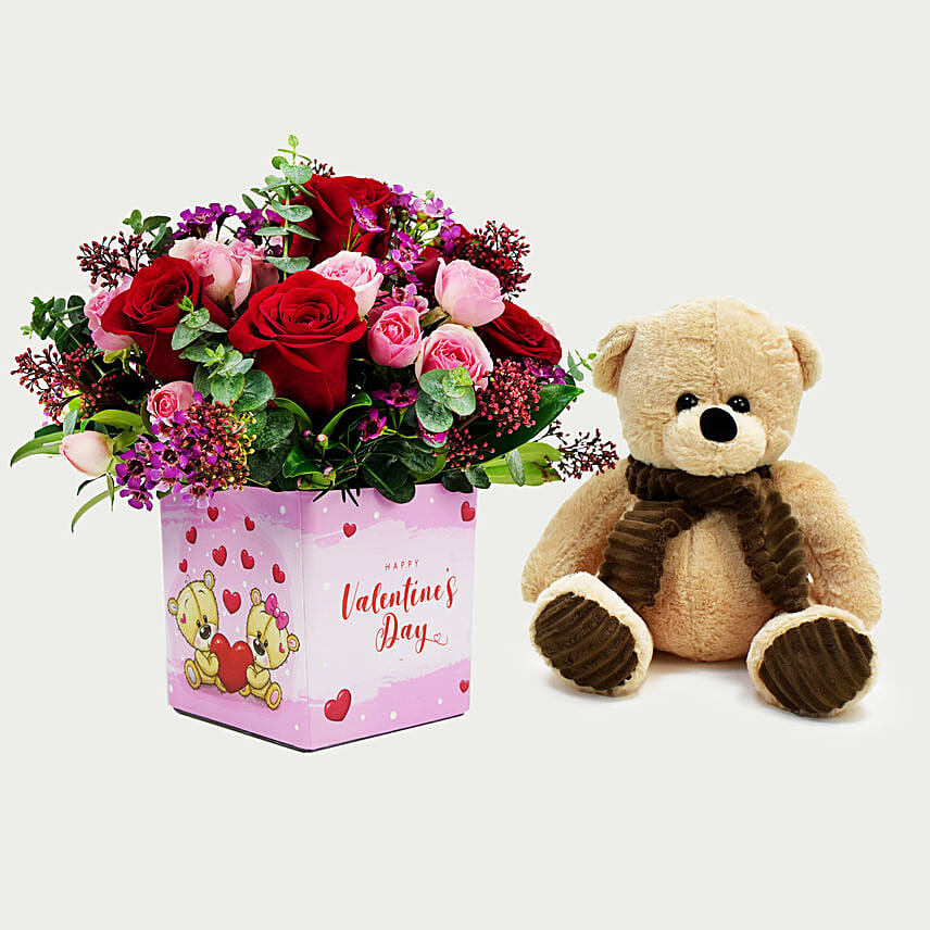 Floral Cuddle For My Valentine n Teddy