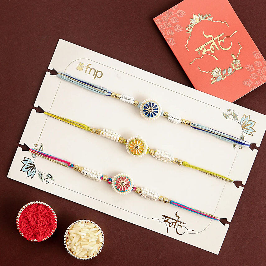 Floral Heritage Round Rakhi Set of 3 N Kaju Katli
