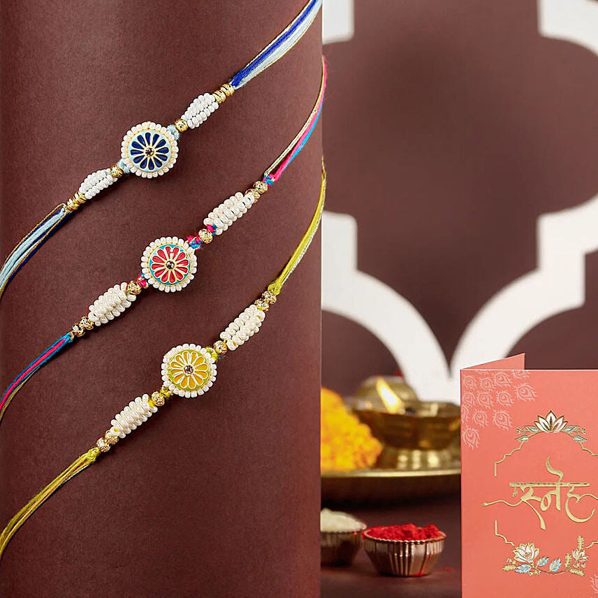 Floral Heritage Round Rakhi Trio N Ferrero Rocher 24 Pcs