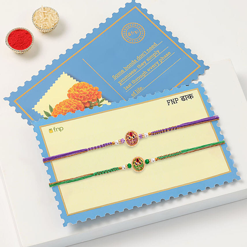 Floral Meenakari Rakhi Set Of 2 With Soan Papdi