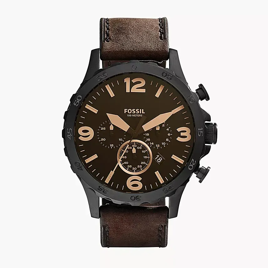 Fossil Brown Leather Watch Gift Box For Him