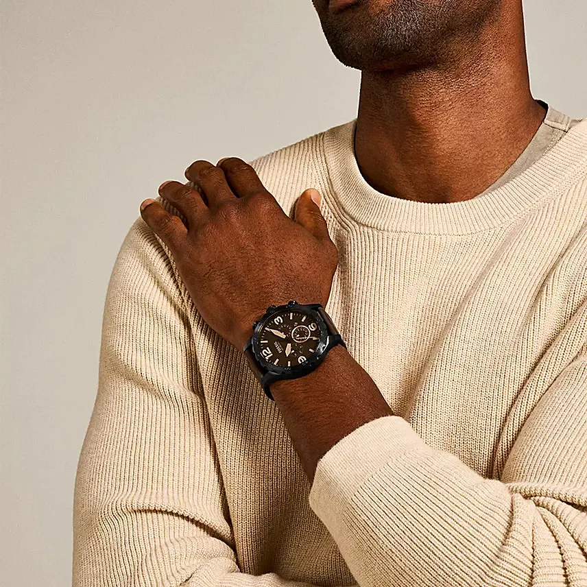 Fossil Brown Leather Watch Gift Box For Him