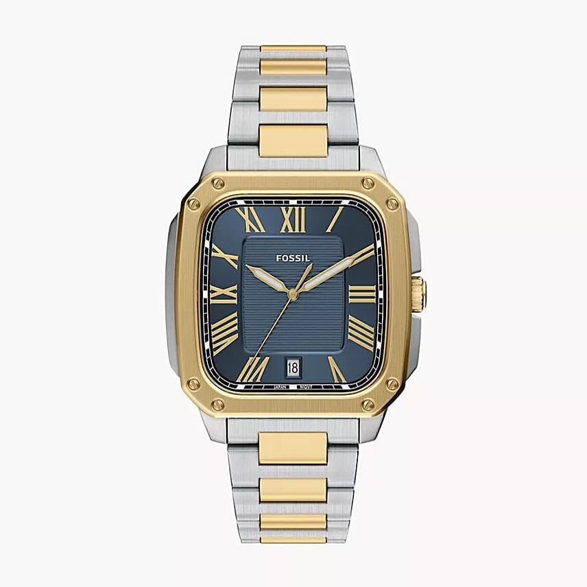 Fossil Mens Crosby Three Hand Date Two Tone Stainless Steel Watch