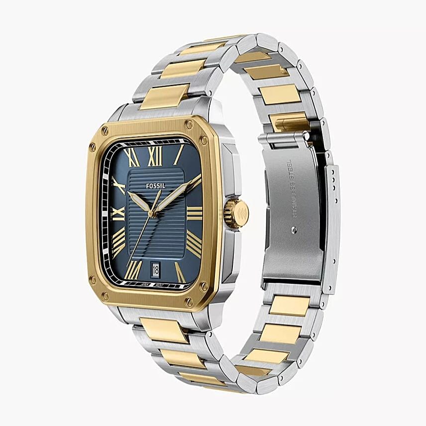 Fossil Mens Crosby Three Hand Date Two Tone Stainless Steel Watch