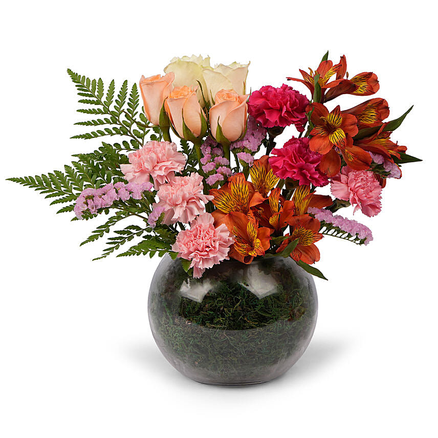 Fresh Seasonal Mixed Flowers Fish Bowl Arrangement