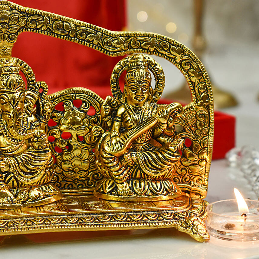 Ganesha Lakshmi Saraswati Idol in Luxury Box