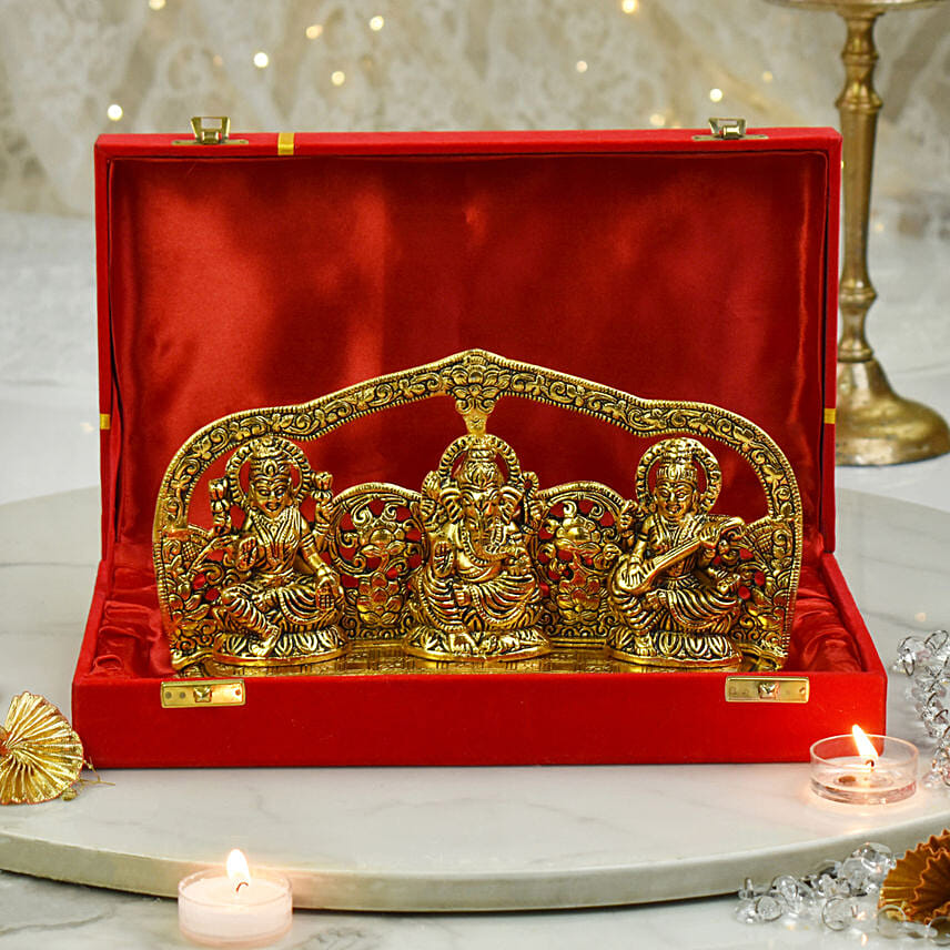 Ganesha Lakshmi Saraswati Idol in Luxury Box