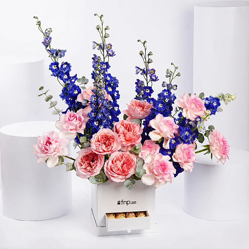 Garden Roses and Delphinium Arrangement