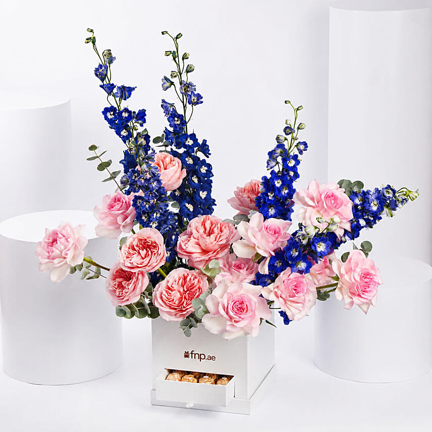 Garden Roses and Delphinium Arrangement