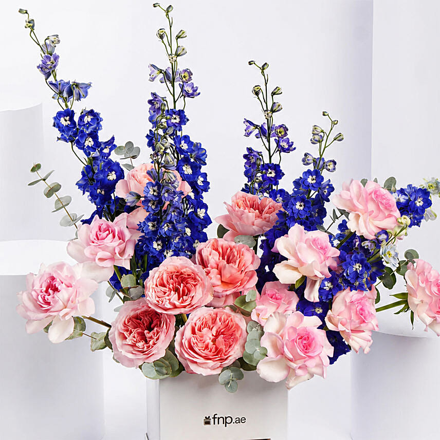 Garden Roses and Delphinium Arrangement