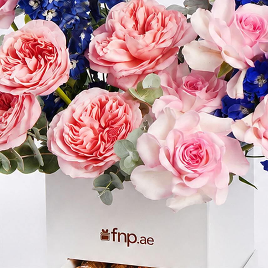 Garden Roses and Delphinium Arrangement