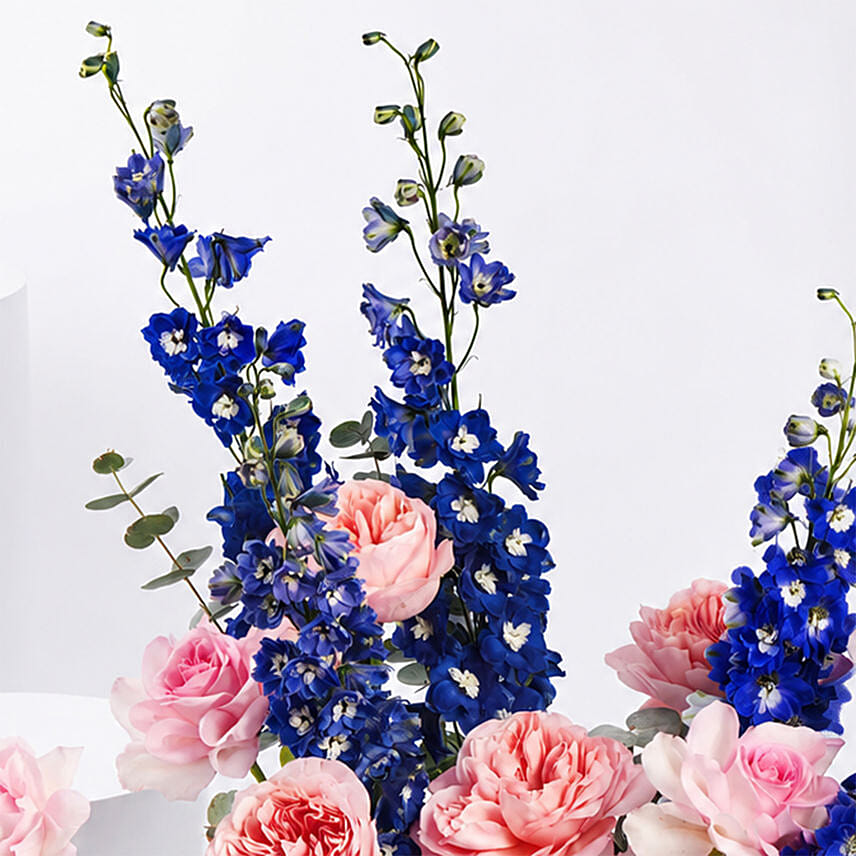 Garden Roses and Delphinium Arrangement