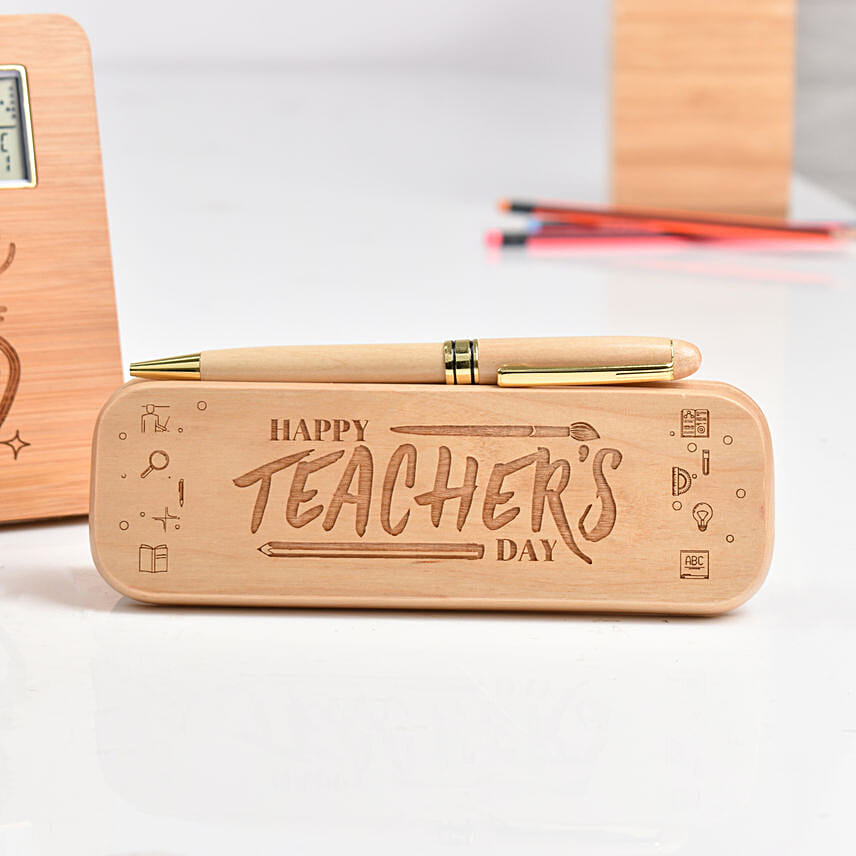 Personalised Digital Clock and Pen With Box For Teachers