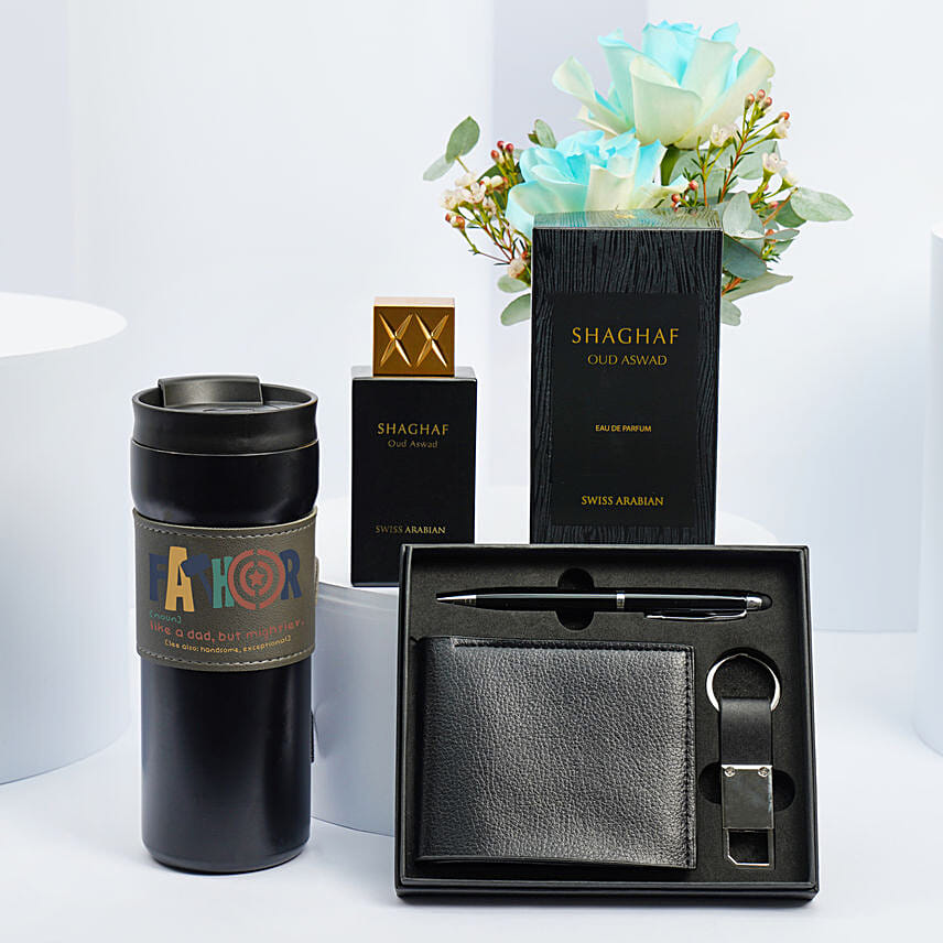 Gift Hamper For Him With Swiss Arabian Shaghaf Oud Aswad