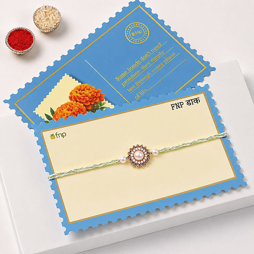 Gold Floral Pearl Rakhi