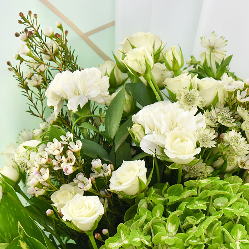 Green Hydrengea Bouquet with White Roses