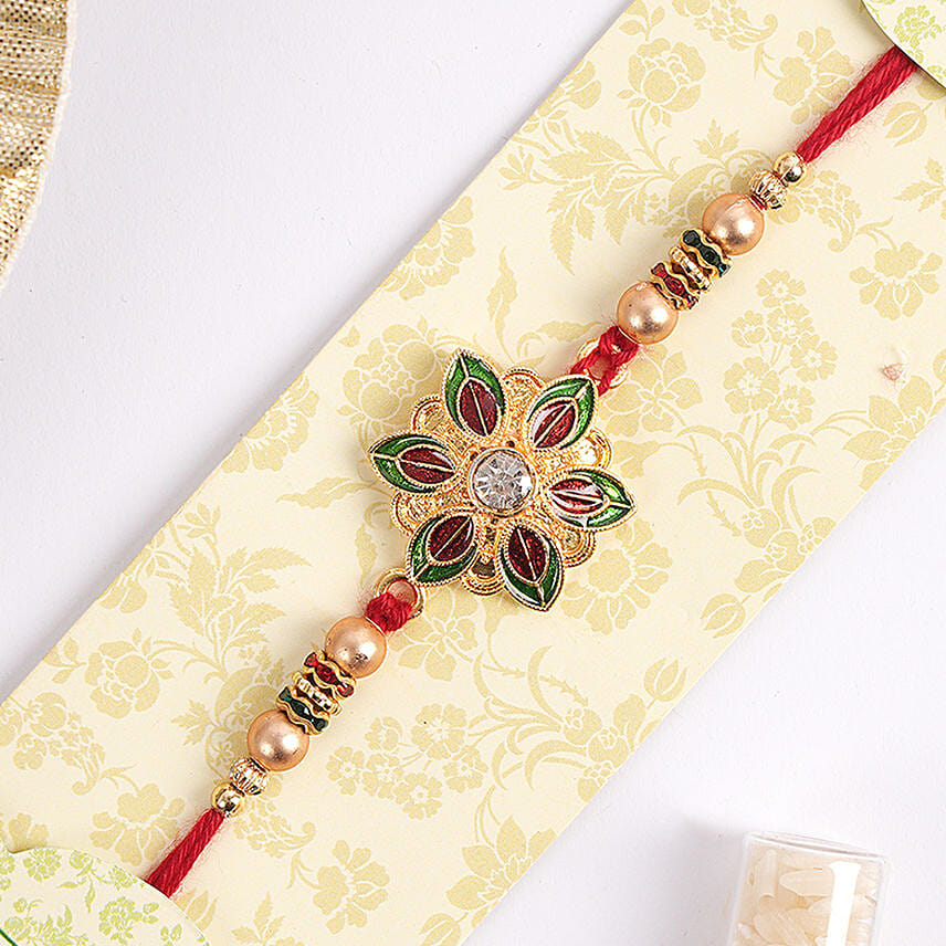Green N Red Flower Shape Rakhi