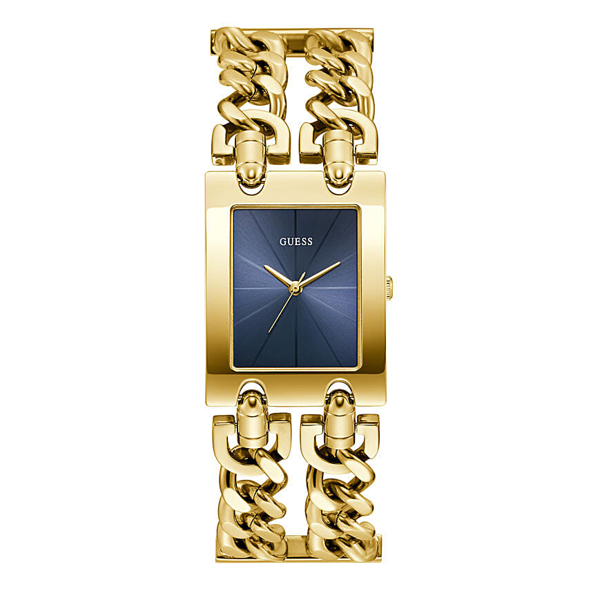 Guess Gold Analong Watch With Flowers Gift Box For Her