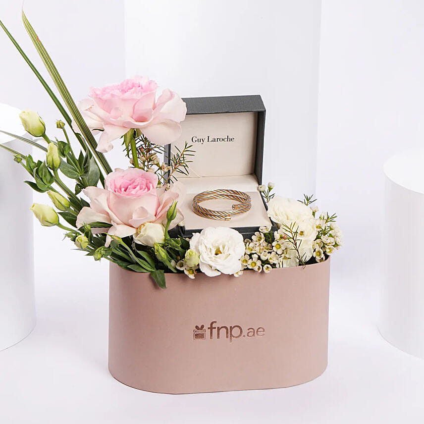 Guy Laroche Dual Tone Bangle With Floral Box For Her