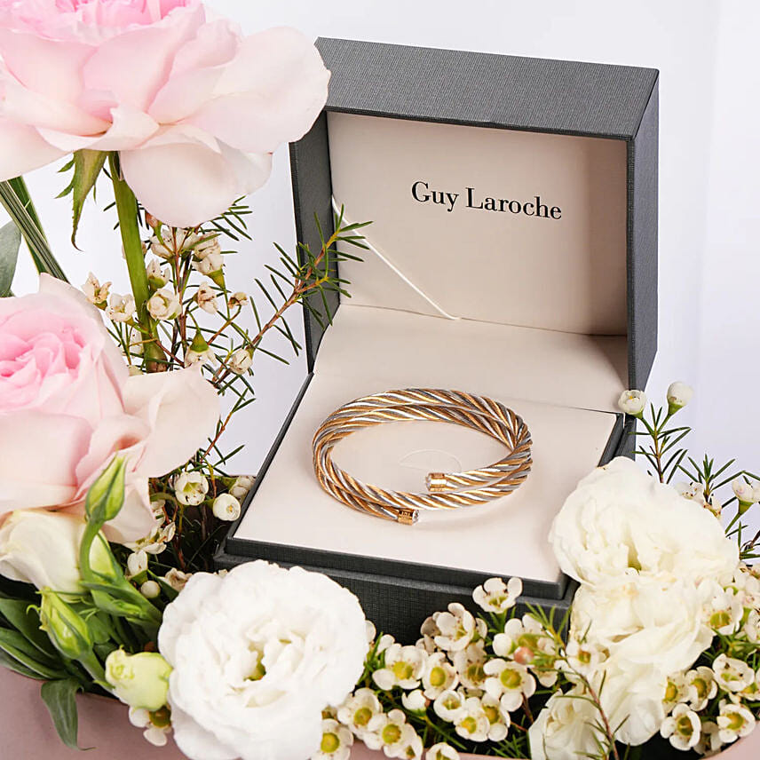 Guy Laroche Dual Tone Bangle With Floral Box For Her