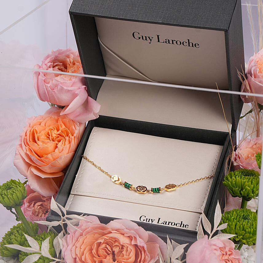 Guy Laroche Gold Plated Malachite Crystals Bracelet for Her