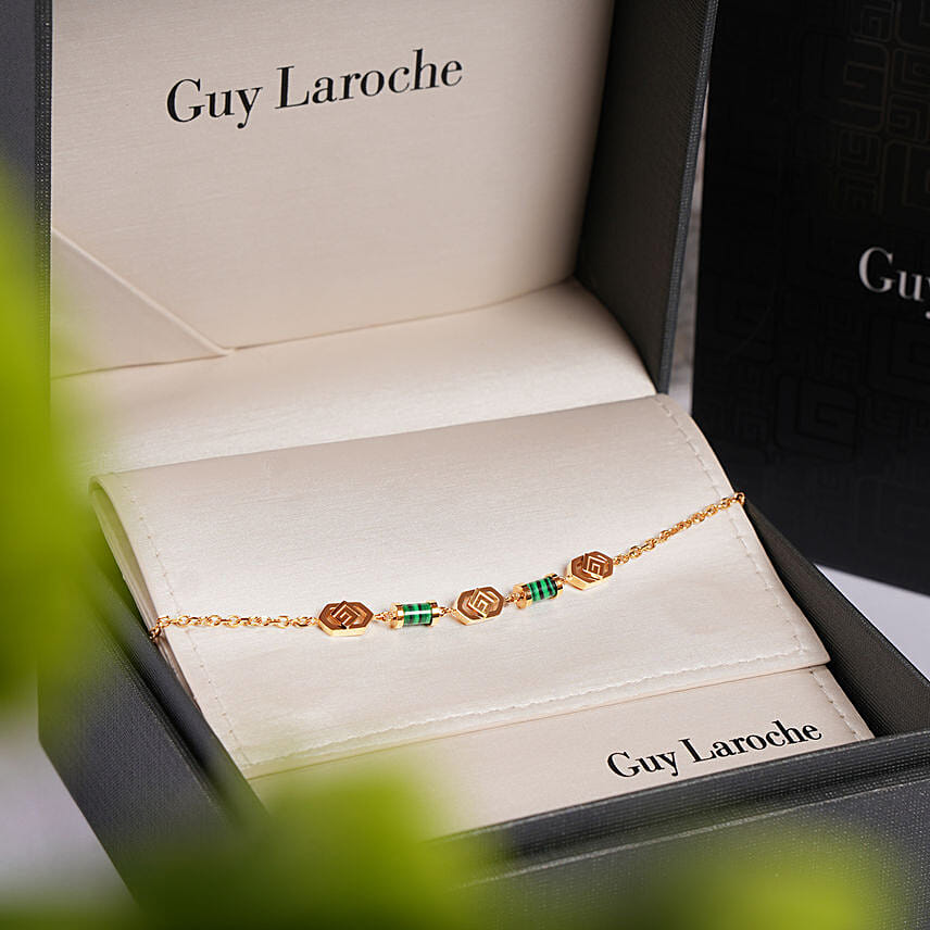 Guy Laroche Gold Plated Malachite Crystals Bracelet for Her