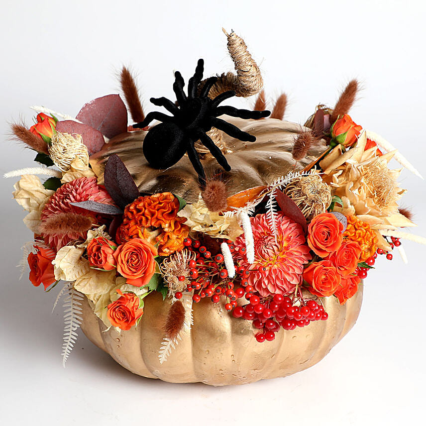 Halloween Golden Pumpkin Floral Arrangement