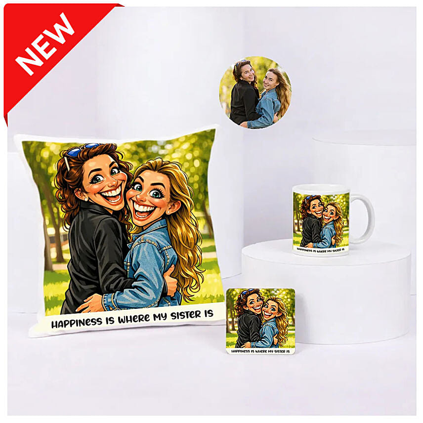 Happiness Is Where My Sister Is Cushion Mug Set
