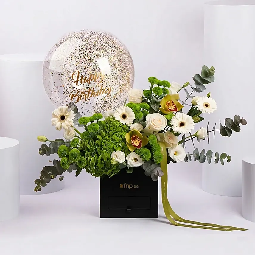 Happy Birthday Floral Box with Balloon