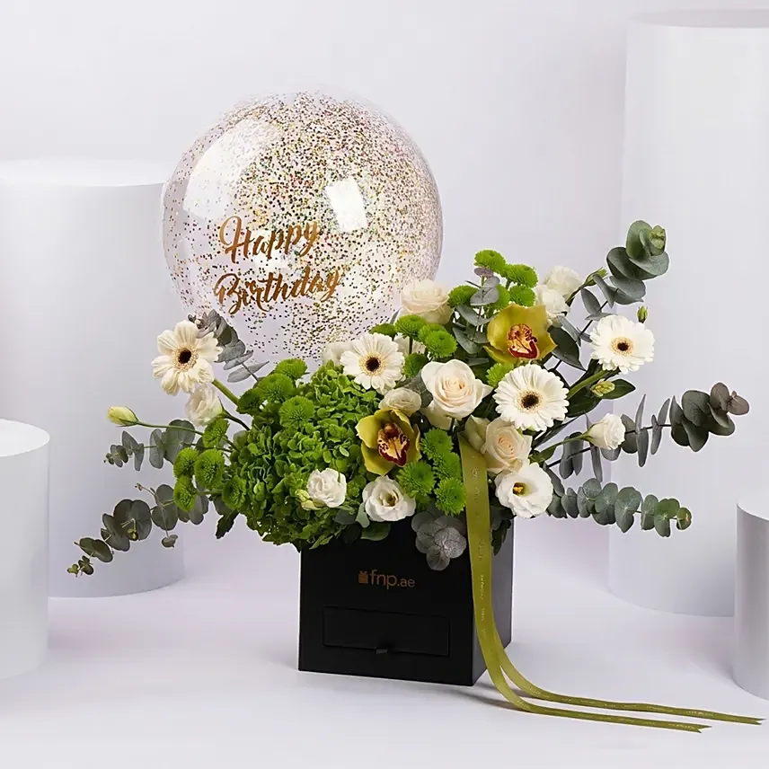 Happy Birthday Floral Box with Balloon
