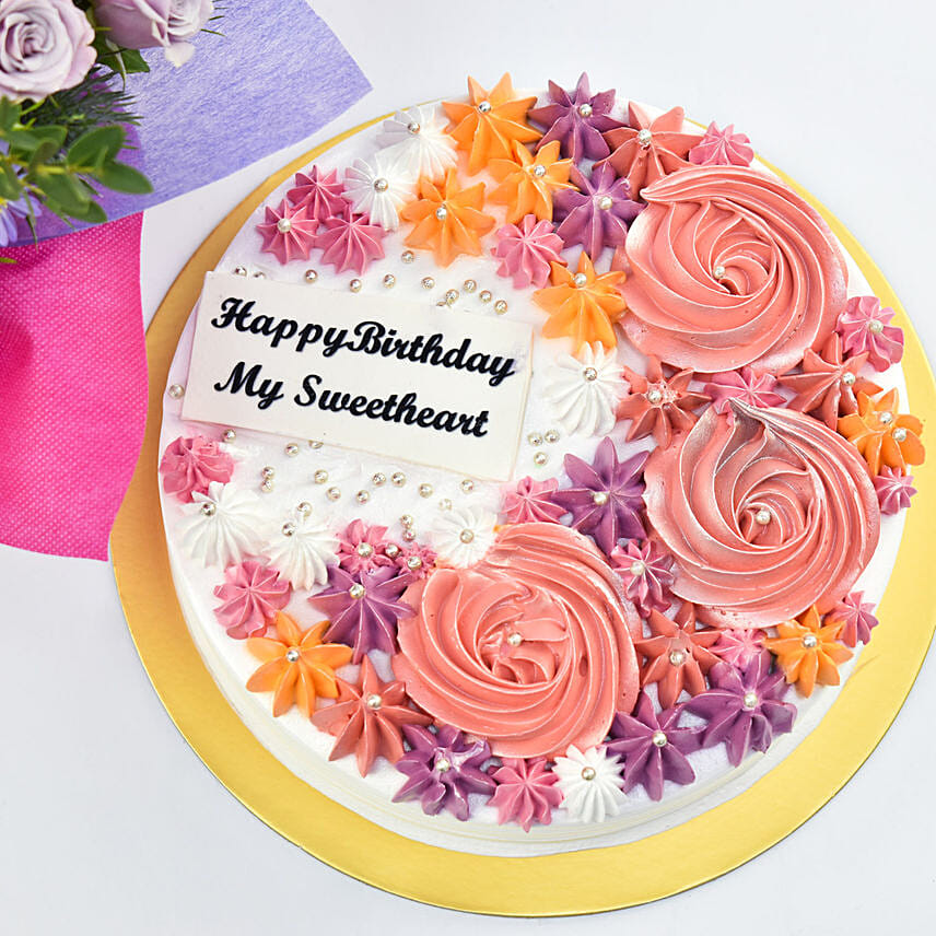 Happy Birthday My Sweetheart Cake With Flowers