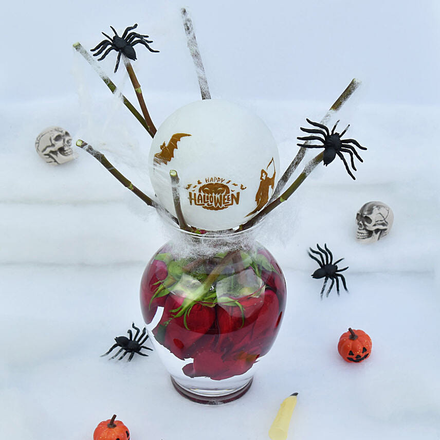 Happy Halloween Roses with Moon Lamp