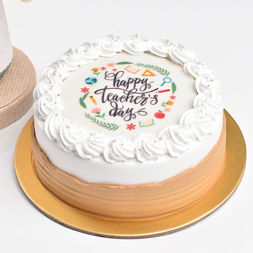 Happy Teachers Day Chocolate Cake With Preserved Flowers