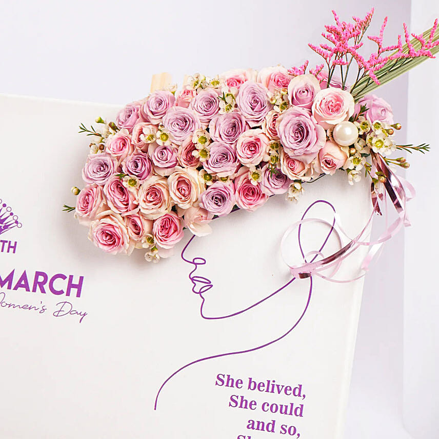 Happy Womens Day Canvas With Pink Roses