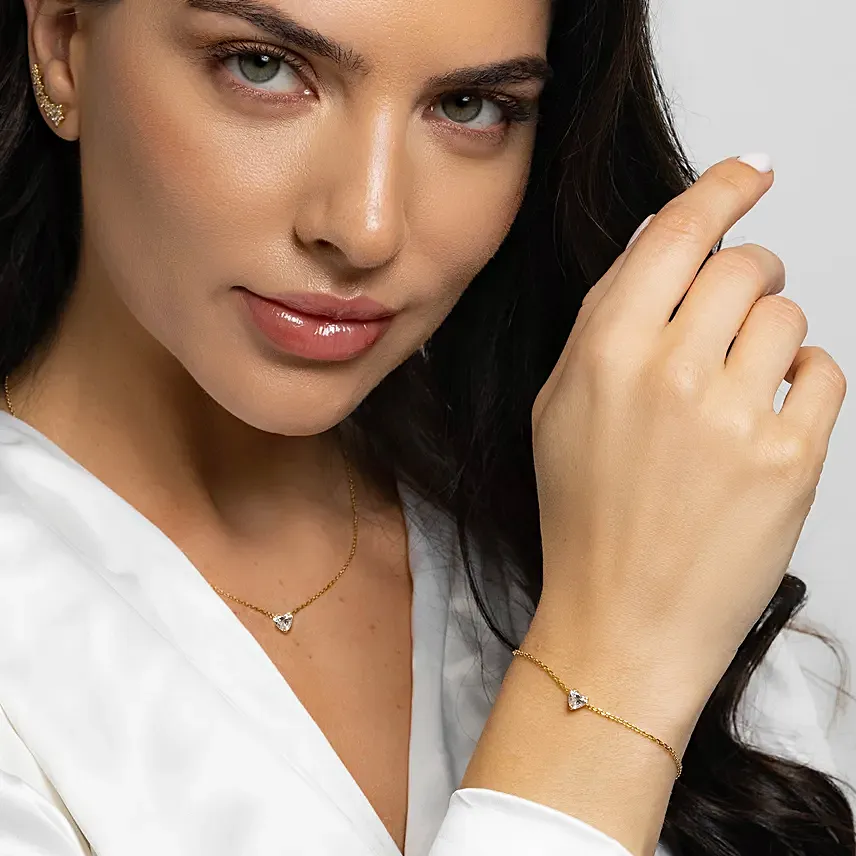 Vega Jewels Heart Diamond Necklace And Bracelet Set For Her