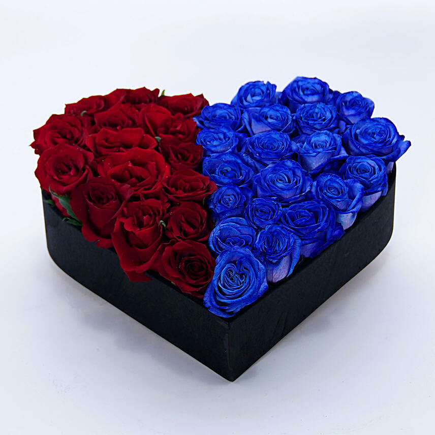 Heart Shaped Blue and Red Roses Arrangement