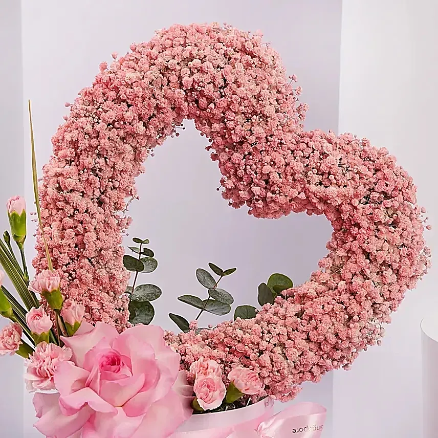 Heart Shaped Pink Babys Breath Arrangement
