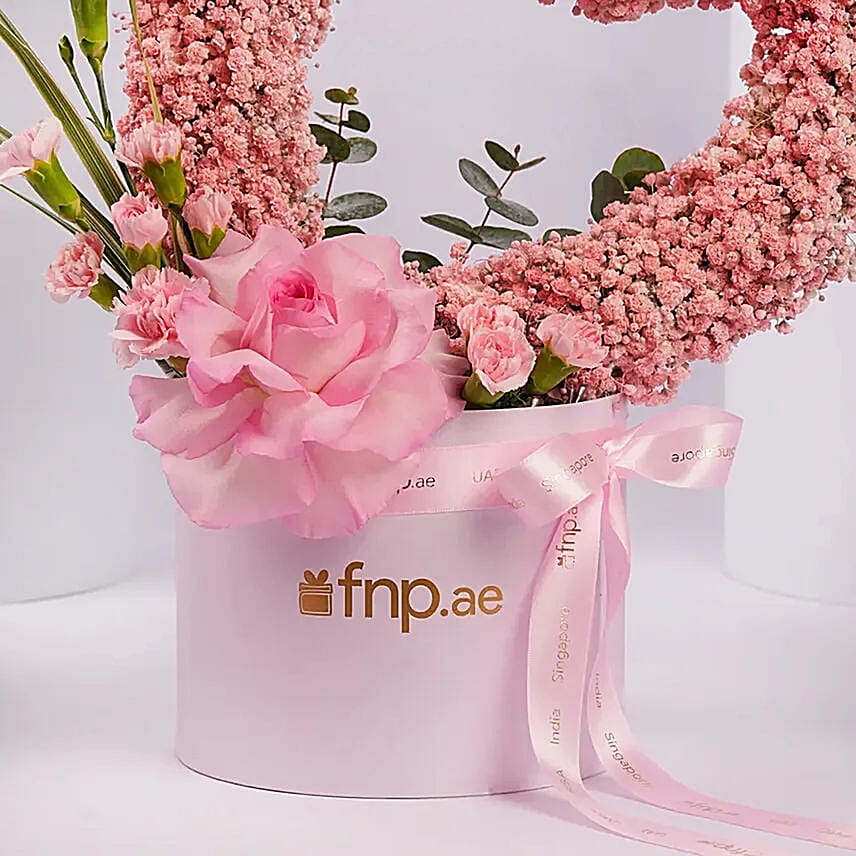 Heart Shaped Pink Babys Breath Arrangement
