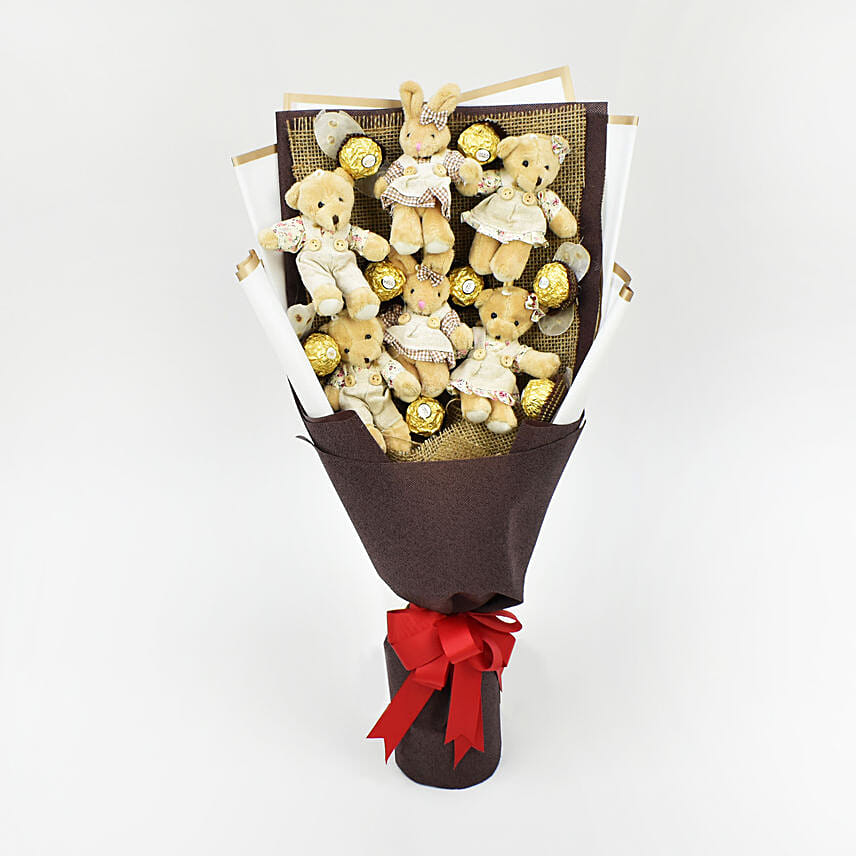 Heart Shaped Teddy Bear and Chocolate Bouquet