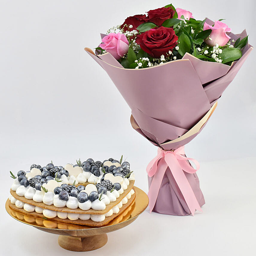 Heart To Heart Blueberry Cake with Flowers