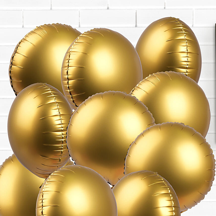 Helium Filled 10 Golden Foil Balloons